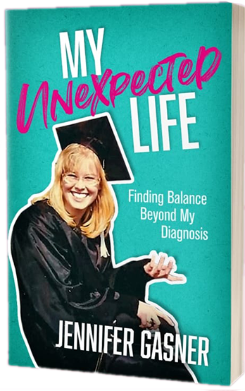 Book cover--light blue background, blonde woman with nglasses